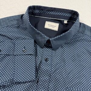 7 Diamonds Liberty Men XXL Blue Geometric Long Sleeve Button Shirt 4 Way Stretch